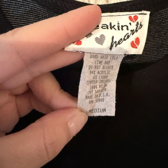 Breaking Hearts Vintage Womens Dress Size Medium Mesh CutOut Black Acrylic Lycra - Picture 3 of 9